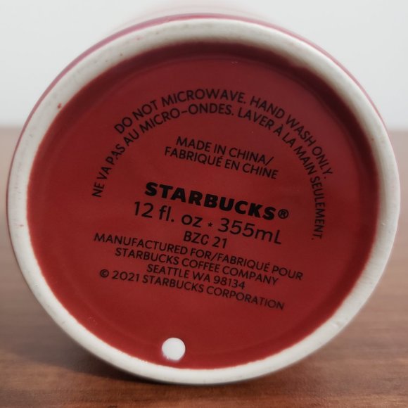Starbucks Tumbler Travel Mug Ceramic 2021 Red Two Tone Stripe 12oz 355ml NWOT - Picture 7 of 7